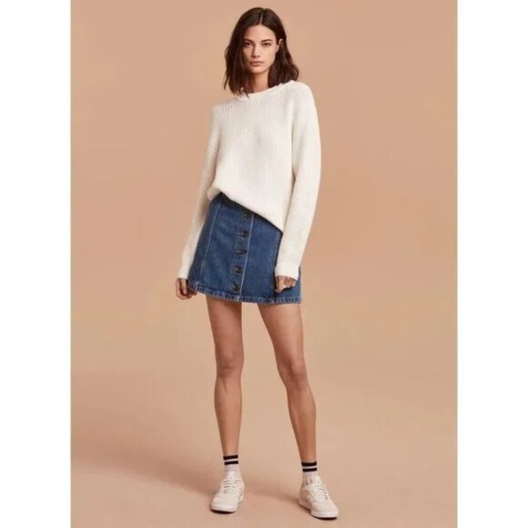 Aritzia Wilfred Free Aherns Exposed Button Front Denim Mini Skirt Size 6 - Picture 3 of 8
